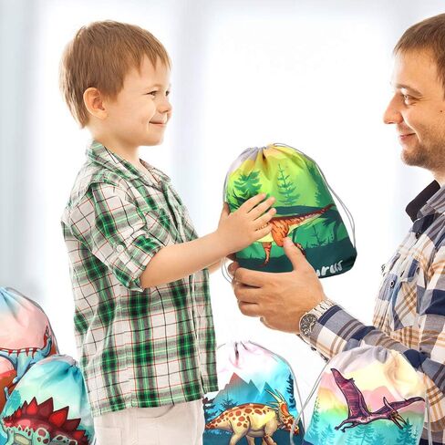 12 Pack Dinosaur Party Supplies Favor Drawstring Bags for Kids’ Birthday, Boys and Girls Dino Backpack Bag as Loot and Goodie bags for Gifts, Candy and Snacks, School, Travel, or Toy Storage Bag in Kuwait