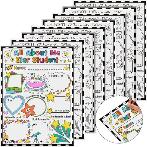 40 Packs All About Me Student Posters Star Student Poster All About Me First Day of School Poster to Fill in for School Classroom Supplies Elementary Kindergarten Students Kids, 13.39 x 10.24 Inches in Saudi Arabia
