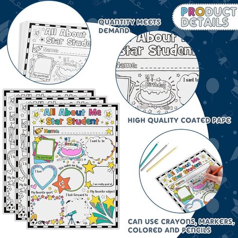 40 Packs All About Me Student Posters Star Student Poster All About Me First Day of School Poster to Fill in for School Classroom Supplies Elementary Kindergarten Students Kids, 13.39 x 10.24 Inches in Saudi Arabia