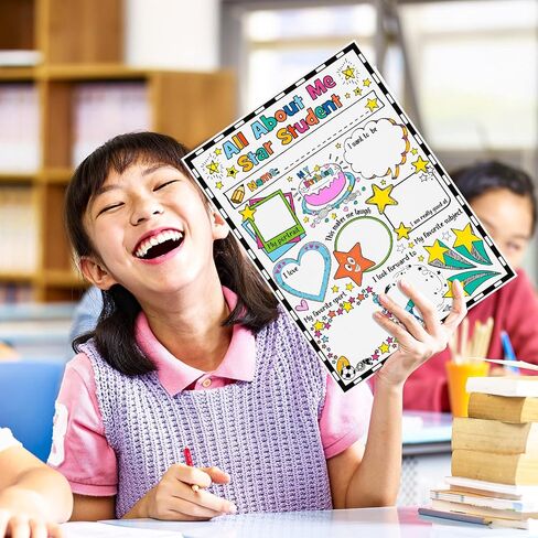 40 Packs All About Me Student Posters Star Student Poster All About Me First Day of School Poster to Fill in for School Classroom Supplies Elementary Kindergarten Students Kids, 13.39 x 10.24 Inches in Saudi Arabia