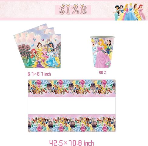 لوازم حفلات عيد ميلاد الاميرة، ادوات مائدة بلون زهري تتضمن اطباق واكواب ومناديل ومفرش طاولة لتزيين حفلات عيد ميلاد الاميرة وحفلات استقبال المولود (16 قطعة) in Kuwait