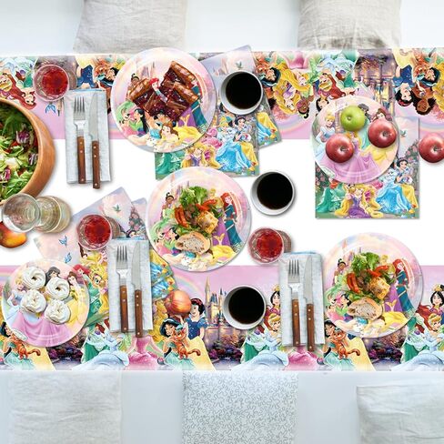 لوازم حفلات عيد ميلاد الاميرة، ادوات مائدة بلون زهري تتضمن اطباق واكواب ومناديل ومفرش طاولة لتزيين حفلات عيد ميلاد الاميرة وحفلات استقبال المولود (16 قطعة) in Kuwait