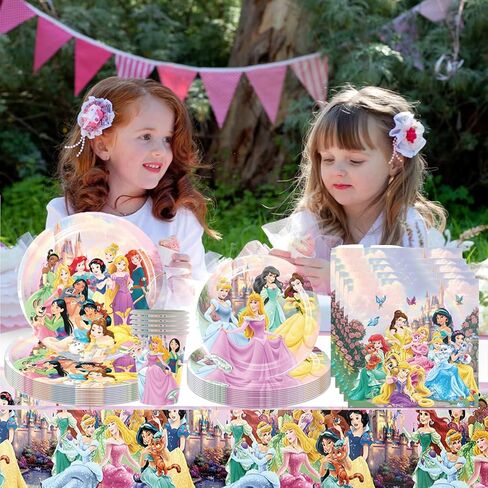 لوازم حفلات عيد ميلاد الاميرة، ادوات مائدة بلون زهري تتضمن اطباق واكواب ومناديل ومفرش طاولة لتزيين حفلات عيد ميلاد الاميرة وحفلات استقبال المولود (16 قطعة) in Kuwait