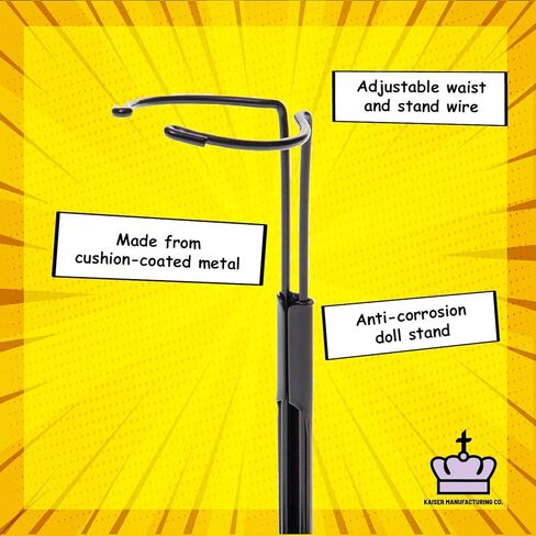 كايسر حامل دمى اسود 2175 - حامل مجسم شخصية مع سلك خصر قابل للتوسيع للدمى مقاس 8 انش - 12 انش (3 قطع) in Kuwait