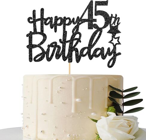 بلاك هابي 45th Birthday Cake Top ، Hello 45 ، Cheers to 45 عامًا ، 45 & Fabulous Party Decoration in Saudi Arabia