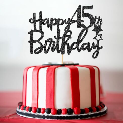بلاك هابي 45th Birthday Cake Top ، Hello 45 ، Cheers to 45 عامًا ، 45 & Fabulous Party Decoration in Saudi Arabia