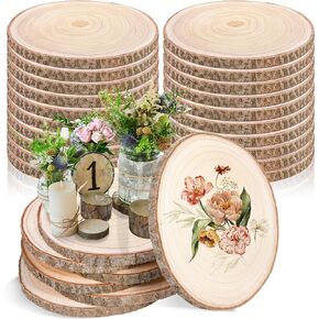 20 Pcs Round Wood Slices Wood Rounds Bulk Wood Slices for Centerpieces Unfinished Rustic Tree Bark Natural Wooden Slices for Wedding DIY Gifts Craft Centerpieces Decor Christmas Ornament(8-9 Inch) in Saudi Arabia