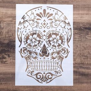قالب استنسل زخرفي يمكنك صنعه بنفسك للرسم على الجدران وأعمال الأثاث (Skull3)