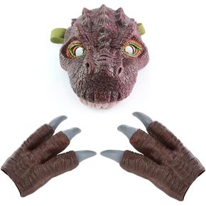 قناع الديناصورات 3 قطع وبدلة مخلب الديناصورات لملابس الديناصورات مستوحاة من فيلم العالم الجوراسي، نسيج ولون واقعيين (تاربوصور، L) in Kuwait