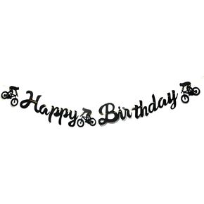 لافتة عيد ميلاد سعيد للدراجة باللون الأسود من بايتي، إكليل رياضي للدراجة للصبي، ديكورات حفلات استقبال المولود الجديد، سحر عازبة مثبت مسبقًا (أسود) in Kuwait