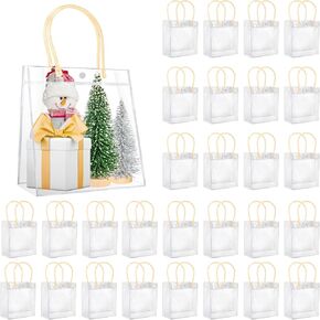 Abbylike 32 Pack Clear PVC Gift Bags with Handle Clear Goodie Bags Plastic Transparent Reusable Tote Candy Bags for Wedding Baby Shower Birthday Party Supplies(6.3 x 5.9 x 2.8 Inch,Mix Color)