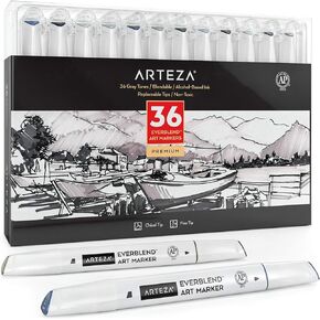 ARTEZA Art Alcohol Markers Set of 120 Colors, EverBlend Dual Tip Markers with 144-Slot Organizer, Fine and Broad Chisel Nib