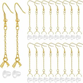 20pcs Stainless Steel French Earring Hooks Hypoallergenic Earring Fish Hooks with Beaded Chains Pinch Bail Clasps and 20pcs Clear Earring Backs for DIY Crafts Jewelry Making, Golden