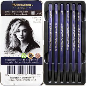 Artist Woodless Pure Charcoal Pencils - Ultra Soft and Dark – 6pc Set Equivalent to 25+ Regular Pencils – Smooth Consistency on All Drawing Papers in Saudi Arabia