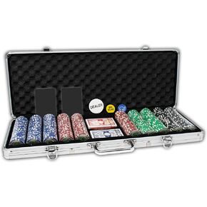 DA VINCI Professional Set of 500 11.5 Gram Casino Del Sol Poker Chips with Denominations, 2 Decks of Plastic Playing Cards, 2 Cut Cards & 3 Dealer Buttons (Silver Aluminum Frame Case)