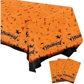 SANBADA 3 قطع مفرش طاولة الهالوين، مستلزمات حفلات الهالوين 2023، ديكورات حفلات الهالوين 2023، ديكورات طاولات الهالوين 2023، مفرش طاولة بلاستيكي كبير الحجم 108 بوصة × 54 بوصة in Kuwait
