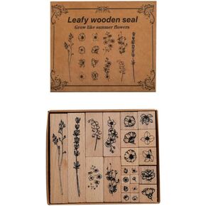 DAVANPAL 22 PCS Flowers Plants Wood Rubber Stamps Set, Natural Wooden Scrapbook Stamp Decorative Rubber Stamps for DIY Craft Card, Journal, Letters, Diary, Gift Card Making (Flowers(22Pcs)) in Kuwait