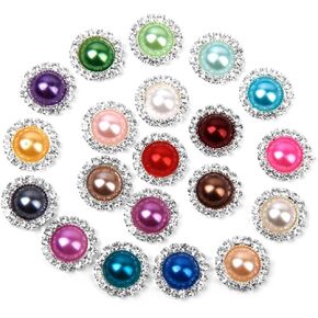 FQTANJU 20 Pieces Diameter 15mm Round Rhinestone Mixed Color Faux Pearl Glue On Flat Back