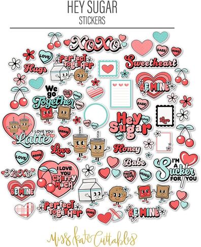 Miss Kate Cuttables Paper & Sticker Kit - Hey Sugar - for Valentines Day Love Engagement XOXO - 20 Double-Sided 12x12 Papers - 39 Designs & 1 8X12 Sticker Sheet - Scrapbooking Card Making Crafting in Saudi Arabia