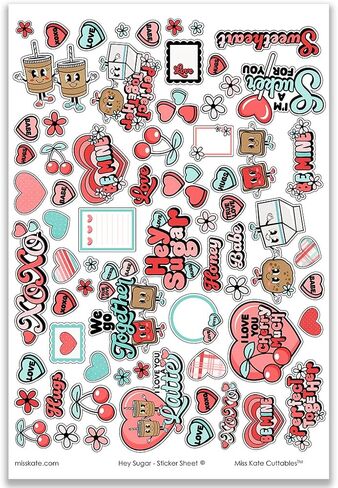 Miss Kate Cuttables Paper & Sticker Kit - Hey Sugar - for Valentines Day Love Engagement XOXO - 20 Double-Sided 12x12 Papers - 39 Designs & 1 8X12 Sticker Sheet - Scrapbooking Card Making Crafting in Saudi Arabia