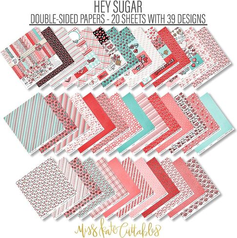 Miss Kate Cuttables Paper & Sticker Kit - Hey Sugar - for Valentines Day Love Engagement XOXO - 20 Double-Sided 12x12 Papers - 39 Designs & 1 8X12 Sticker Sheet - Scrapbooking Card Making Crafting in Saudi Arabia