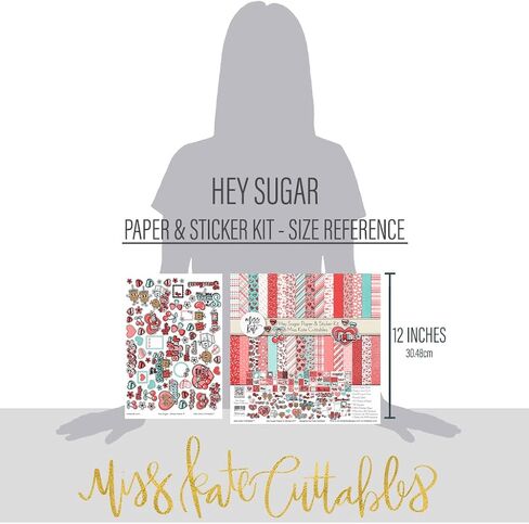 Miss Kate Cuttables Paper & Sticker Kit - Hey Sugar - for Valentines Day Love Engagement XOXO - 20 Double-Sided 12x12 Papers - 39 Designs & 1 8X12 Sticker Sheet - Scrapbooking Card Making Crafting in Saudi Arabia