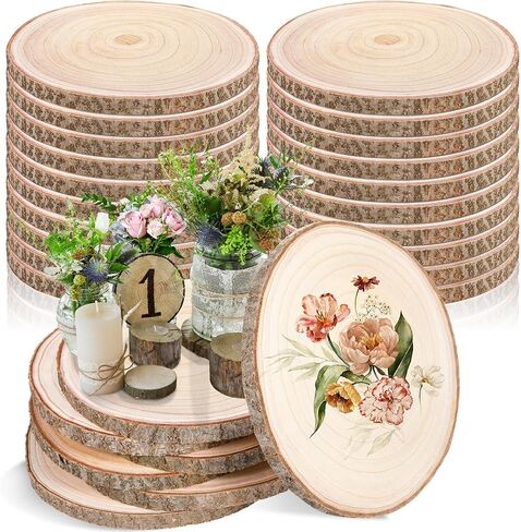 20 Pcs Round Wood Slices Wood Rounds Bulk Wood Slices for Centerpieces Unfinished Rustic Tree Bark Natural Wooden Slices for Wedding DIY Gifts Craft Centerpieces Decor Christmas Ornament(8-9 Inch) in Saudi Arabia