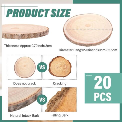 20 Pcs Round Wood Slices Wood Rounds Bulk Wood Slices for Centerpieces Unfinished Rustic Tree Bark Natural Wooden Slices for Wedding DIY Gifts Craft Centerpieces Decor Christmas Ornament(8-9 Inch) in Saudi Arabia
