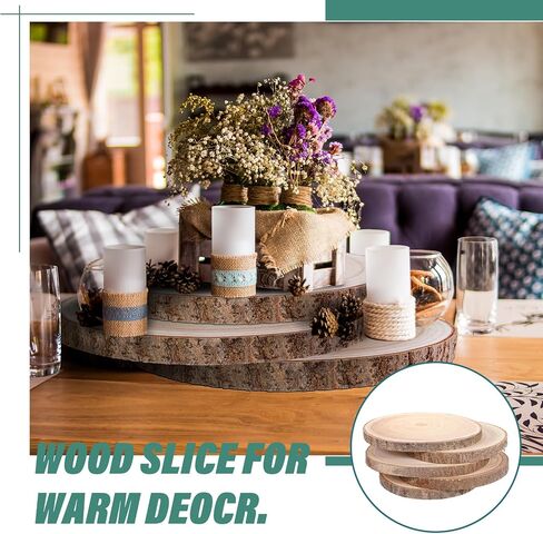 20 Pcs Round Wood Slices Wood Rounds Bulk Wood Slices for Centerpieces Unfinished Rustic Tree Bark Natural Wooden Slices for Wedding DIY Gifts Craft Centerpieces Decor Christmas Ornament(8-9 Inch) in Saudi Arabia