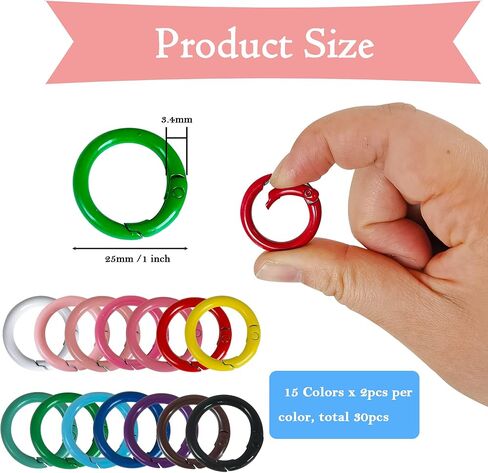 30 قطعة من حلقات زنبركية على شكل حرف O مقاس 1 انش، مشابك خطافية دائرية لابزيم حلقة المفاتيح لسلسلة المفاتيح وشنط اليد والمحفظة وحزام الكتف، 15 لون in Kuwait