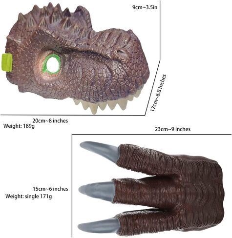 قناع الديناصورات 3 قطع وبدلة مخلب الديناصورات لملابس الديناصورات مستوحاة من فيلم العالم الجوراسي، نسيج ولون واقعيين (تاربوصور، L) in Kuwait