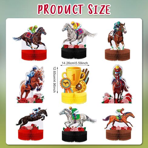 9 Pcs Kentucky Horsing Racing Derby Decorations Horse Racing Honeycomb Centerpieces Kentucky Horse Derby Party Supplies 3D Horse Birthday Party Table Decor Baby Shower Derby Plates Birthday Party in Saudi Arabia