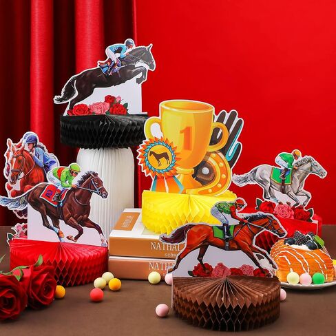 9 Pcs Kentucky Horsing Racing Derby Decorations Horse Racing Honeycomb Centerpieces Kentucky Horse Derby Party Supplies 3D Horse Birthday Party Table Decor Baby Shower Derby Plates Birthday Party in Saudi Arabia