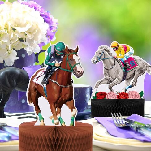 9 Pcs Kentucky Horsing Racing Derby Decorations Horse Racing Honeycomb Centerpieces Kentucky Horse Derby Party Supplies 3D Horse Birthday Party Table Decor Baby Shower Derby Plates Birthday Party in Saudi Arabia