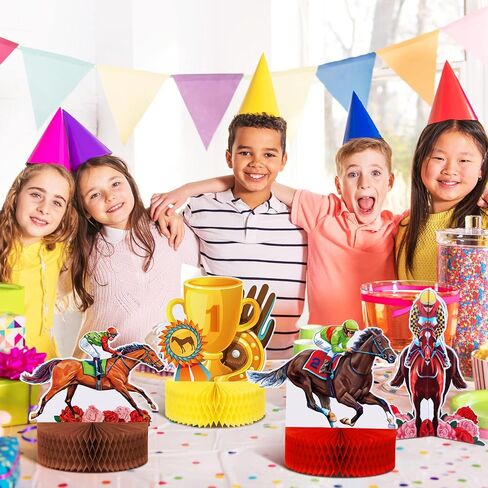 9 Pcs Kentucky Horsing Racing Derby Decorations Horse Racing Honeycomb Centerpieces Kentucky Horse Derby Party Supplies 3D Horse Birthday Party Table Decor Baby Shower Derby Plates Birthday Party in Saudi Arabia