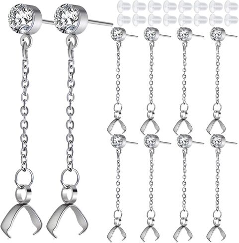 10pcs Hypoallergenic Rhinestone Earring Studs Stainless Steel Earring Posts with Bead Chains and Pinch Clasps, 20pcs Clear Bullet Earring Backs for DIY Jewelry Making Supplies in Kuwait