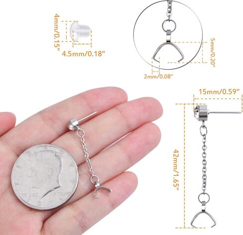10pcs Hypoallergenic Rhinestone Earring Studs Stainless Steel Earring Posts with Bead Chains and Pinch Clasps, 20pcs Clear Bullet Earring Backs for DIY Jewelry Making Supplies in Kuwait