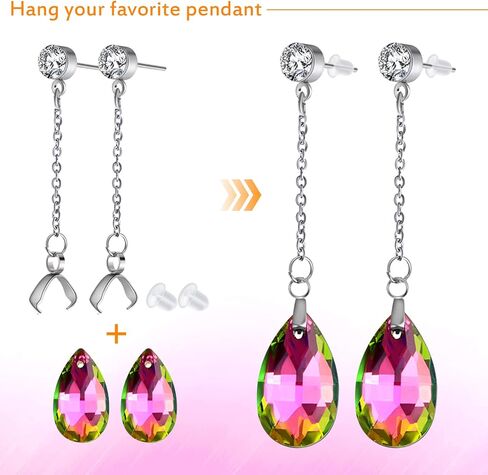 10pcs Hypoallergenic Rhinestone Earring Studs Stainless Steel Earring Posts with Bead Chains and Pinch Clasps, 20pcs Clear Bullet Earring Backs for DIY Jewelry Making Supplies in Kuwait