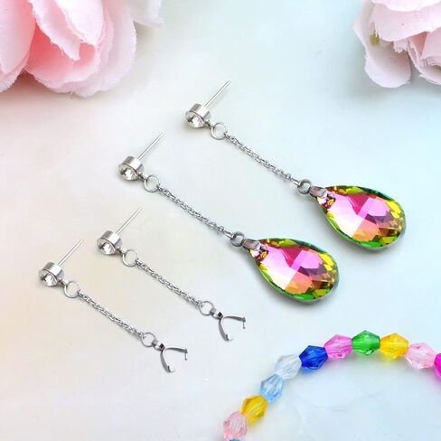 10pcs Hypoallergenic Rhinestone Earring Studs Stainless Steel Earring Posts with Bead Chains and Pinch Clasps, 20pcs Clear Bullet Earring Backs for DIY Jewelry Making Supplies in Kuwait