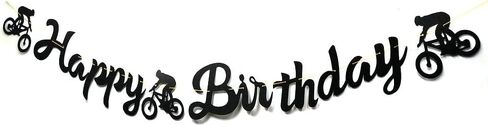 لافتة عيد ميلاد سعيد للدراجة باللون الأسود من بايتي، إكليل رياضي للدراجة للصبي، ديكورات حفلات استقبال المولود الجديد، سحر عازبة مثبت مسبقًا (أسود) in Kuwait