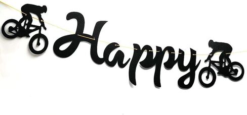 لافتة عيد ميلاد سعيد للدراجة باللون الأسود من بايتي، إكليل رياضي للدراجة للصبي، ديكورات حفلات استقبال المولود الجديد، سحر عازبة مثبت مسبقًا (أسود) in Kuwait