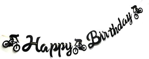 لافتة عيد ميلاد سعيد للدراجة باللون الأسود من بايتي، إكليل رياضي للدراجة للصبي، ديكورات حفلات استقبال المولود الجديد، سحر عازبة مثبت مسبقًا (أسود) in Kuwait