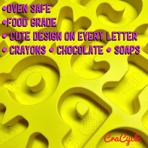 CraCycle 3D Alphabet Mold, Oven Safe, Premium Grade Silicone, Embossed Educational ABC Phonics, Crayons, Candy, Soaps (1 Purple) in Kuwait