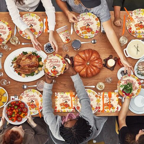 مجموعة أويجكو 144 قطعة من لوازم حفلات عيد الشكر، مجموعة مناديل أطباق حفلات الخريف والقرع الديك الرومي بما في ذلك أطباق الحلوى والمناديل لديكورات حفلات الأصدقاء تكفي 48 قطعة in Kuwait