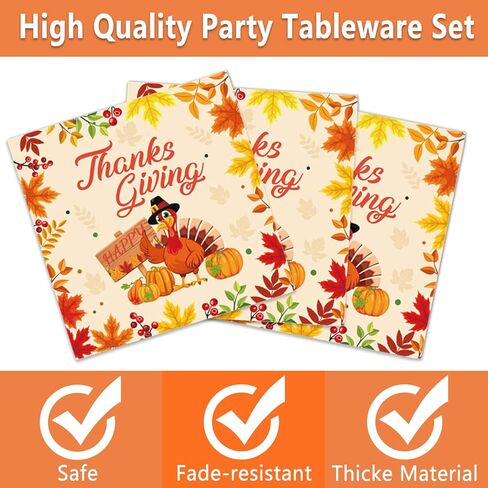مجموعة أويجكو 144 قطعة من لوازم حفلات عيد الشكر، مجموعة مناديل أطباق حفلات الخريف والقرع الديك الرومي بما في ذلك أطباق الحلوى والمناديل لديكورات حفلات الأصدقاء تكفي 48 قطعة in Kuwait