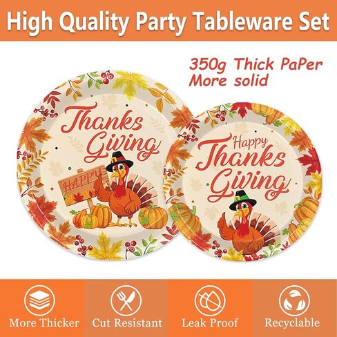 مجموعة أويجكو 144 قطعة من لوازم حفلات عيد الشكر، مجموعة مناديل أطباق حفلات الخريف والقرع الديك الرومي بما في ذلك أطباق الحلوى والمناديل لديكورات حفلات الأصدقاء تكفي 48 قطعة in Kuwait