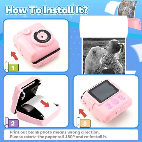 Anchioo ألعاب الكاميرا المطبوعة الفورية للأطفال الصغار الذين تتراوح أعمارهم بين 3-8 سنوات، هدايا عيد ميلاد للأولاد والبنات مع تسجيل فيديو عالي الدقة 1080 بكسل، لعبة سفر إلكترونية بكاميرا سيلفي رقمية للأطفال مع ورق صور 6 أقلام ألوان - أزرق in Kuwait