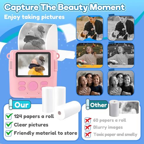 Anchioo ألعاب الكاميرا المطبوعة الفورية للأطفال الصغار الذين تتراوح أعمارهم بين 3-8 سنوات، هدايا عيد ميلاد للأولاد والبنات مع تسجيل فيديو عالي الدقة 1080 بكسل، لعبة سفر إلكترونية بكاميرا سيلفي رقمية للأطفال مع ورق صور 6 أقلام ألوان - أزرق in Kuwait
