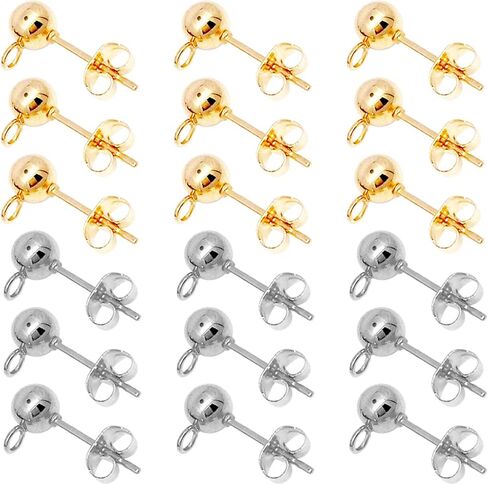 200 قطعة من أقراط الكرات مع 200 قطعة من أقراط الفراشة، عمود كروي مع حلقة دائرية أقراط كروية لصنع المجوهرات (KC ذهبي وأبيض K) in Kuwait