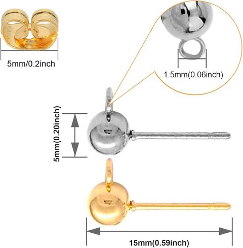200 قطعة من أقراط الكرات مع 200 قطعة من أقراط الفراشة، عمود كروي مع حلقة دائرية أقراط كروية لصنع المجوهرات (KC ذهبي وأبيض K) in Kuwait